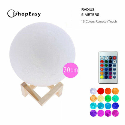 3D Lunar Moon Lamp Dimmable Moonlight LED Night Light Touch Pat Remote, 20cm