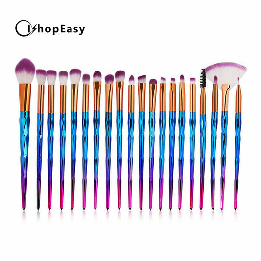 Diamond Unicorn 20PCS Eyeshadow Eyebrow Blending Brush Set Eye Make-up Brushes, Purple Blue