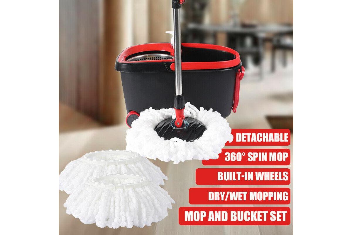 Spinning Mop Stainless Steel Bucket Easy Clean 2 Free Spin Mop Heads Wheel