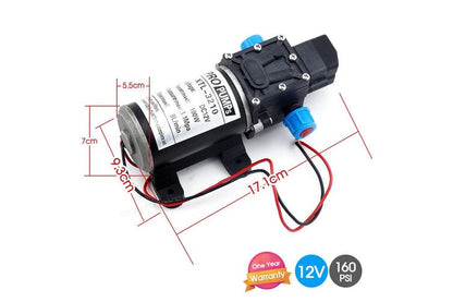 100W 12V 160PSI Pressure Water Pump 8L/Min Self-Priming Caravan Camping Boat