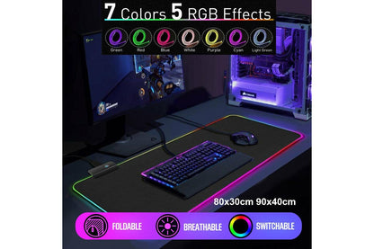 RGB LED Gaming Mouse Pad Desk Mat Extend Anti-slip Rubber Speed Mousepad Size 80cm x 30cm Black with 7 Colour LED