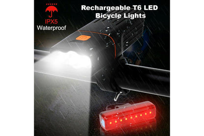 Rechargeable T6 LED Bicycle Bike Lights USB Front Rear Headlight Tail Light Set