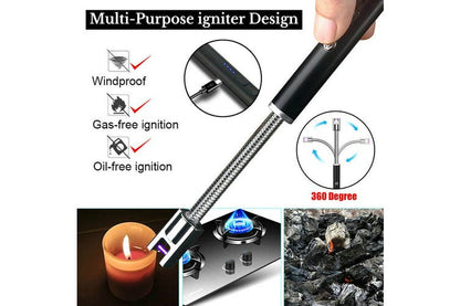 Electric Flameless USB Lighter BBQ Windproof Kitchen Candle Rechargeable Black