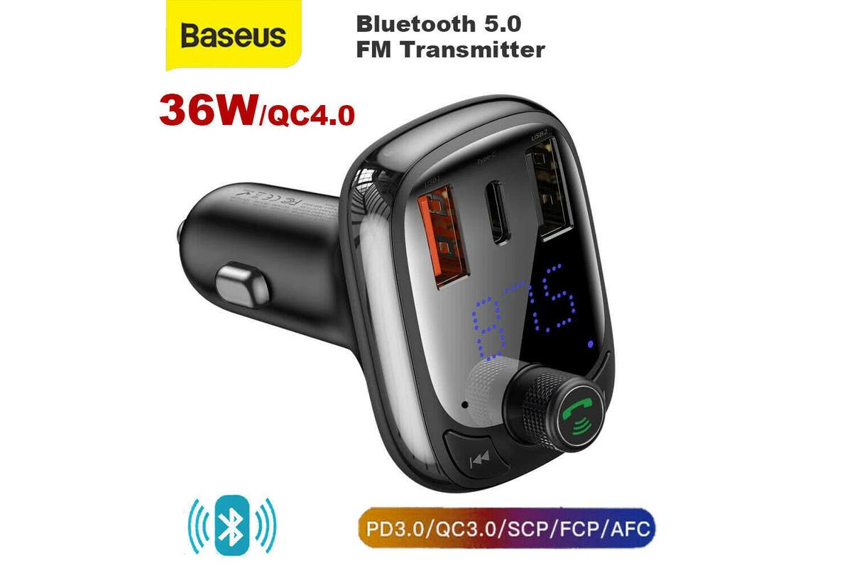 Baseus Bluetooth 5.0 FM Transmitter Car Kit Adapter MP3 Player Dual USB Charger