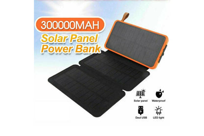 Waterproof Portable Solar Charger Dual USB External Battery Power Bank 20000mAh