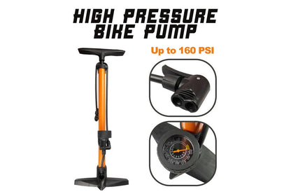 Portable High Pressure Bicycle Bike Alloy Ball Floor Air Pump Dual Valve Gauge