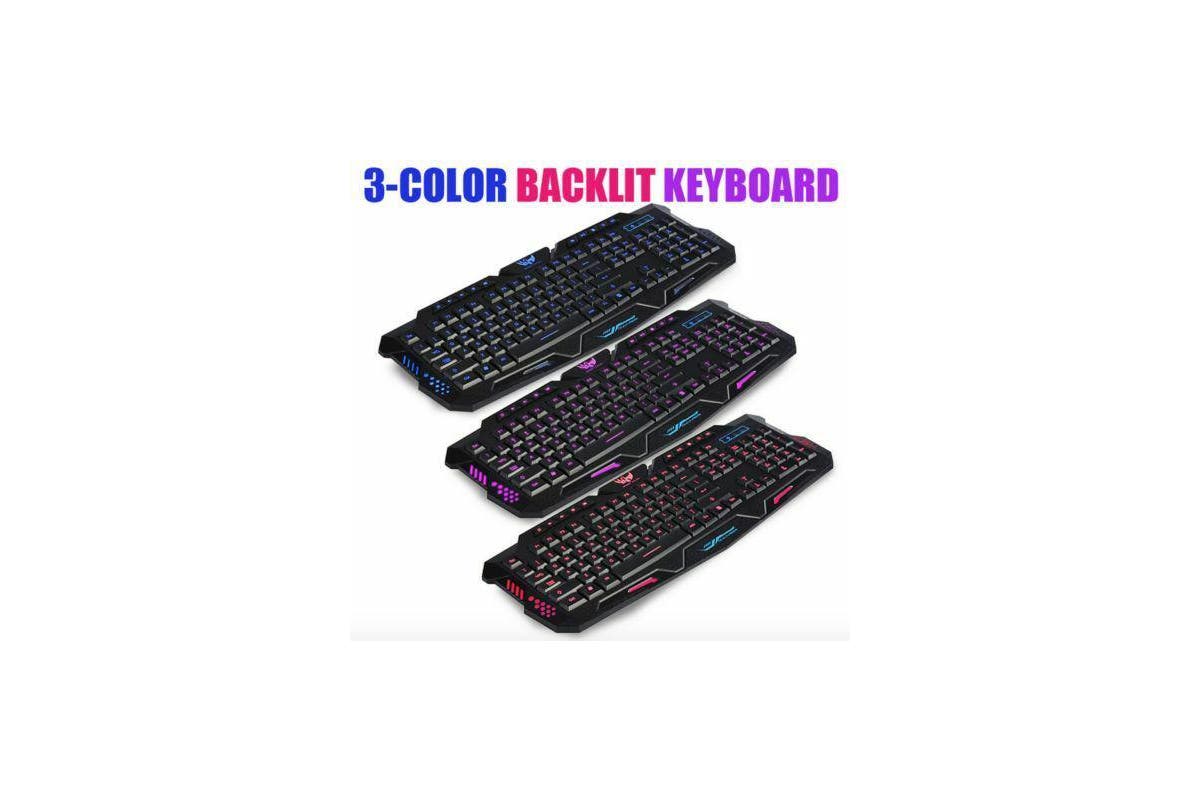 3 Colors Switchable LED Backlit Illuminated Wired Gaming Keyboard