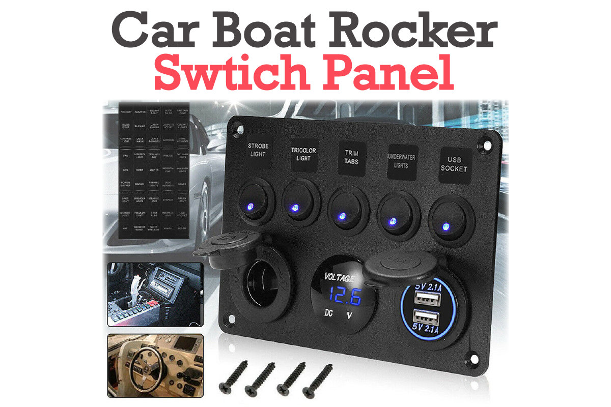 5 Gang 12V Switch Panel ON-OFF Toggle 2 USB for Car Boat Marine RV Truck Camper