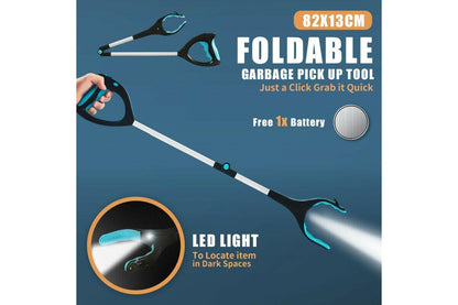 LED Foldable & Extendable Pick Up Grabber Reacher Stick Reaching Blue