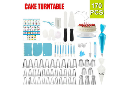 170Pcs Cake Decorating Kit Turntable Rotating Baking Flower Icing Piping Nozzles