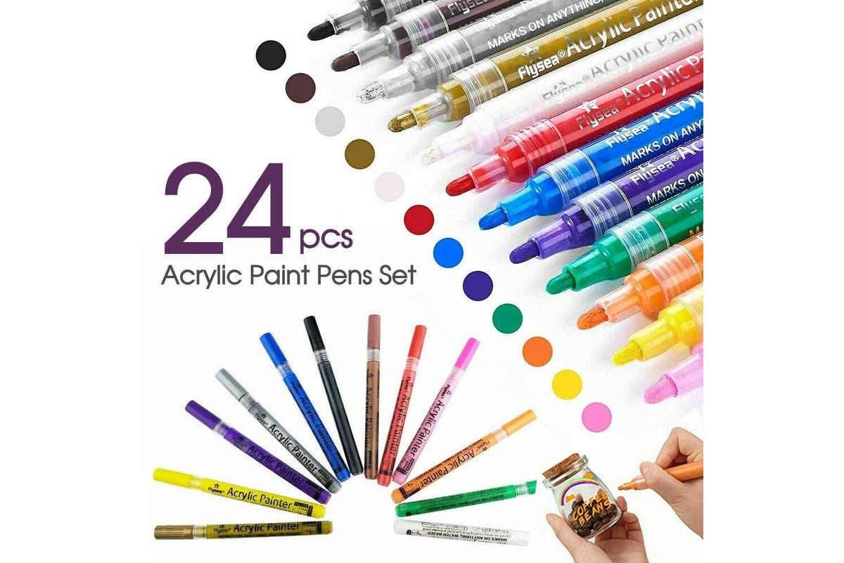 24 Colours Acrylic Paint Pens For Rock Painting Stone Ceramic Glass Rock Markers