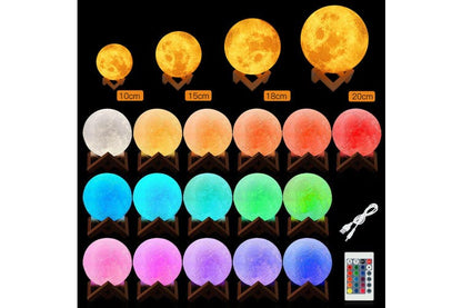 3D Lunar Moon Lamp Dimmable Moonlight LED Night Light Touch Pat Remote 18cm