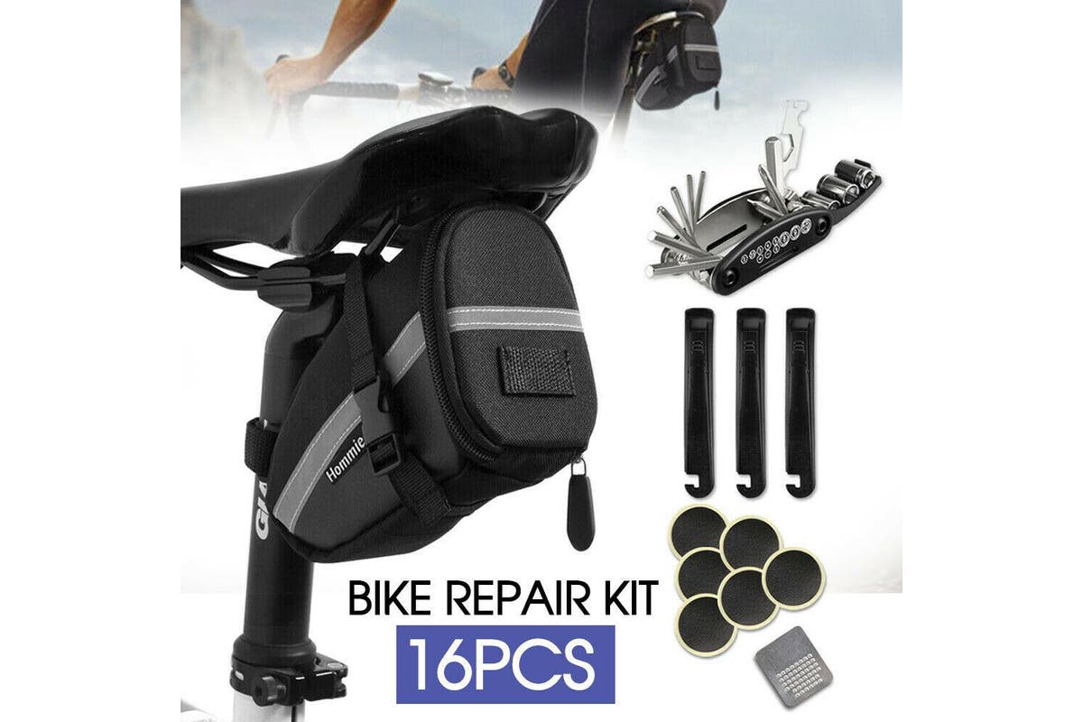 16PCS Bike Repair Multi Tool Mountain Bicycle Puncture Saddle Bag Tyre Patches