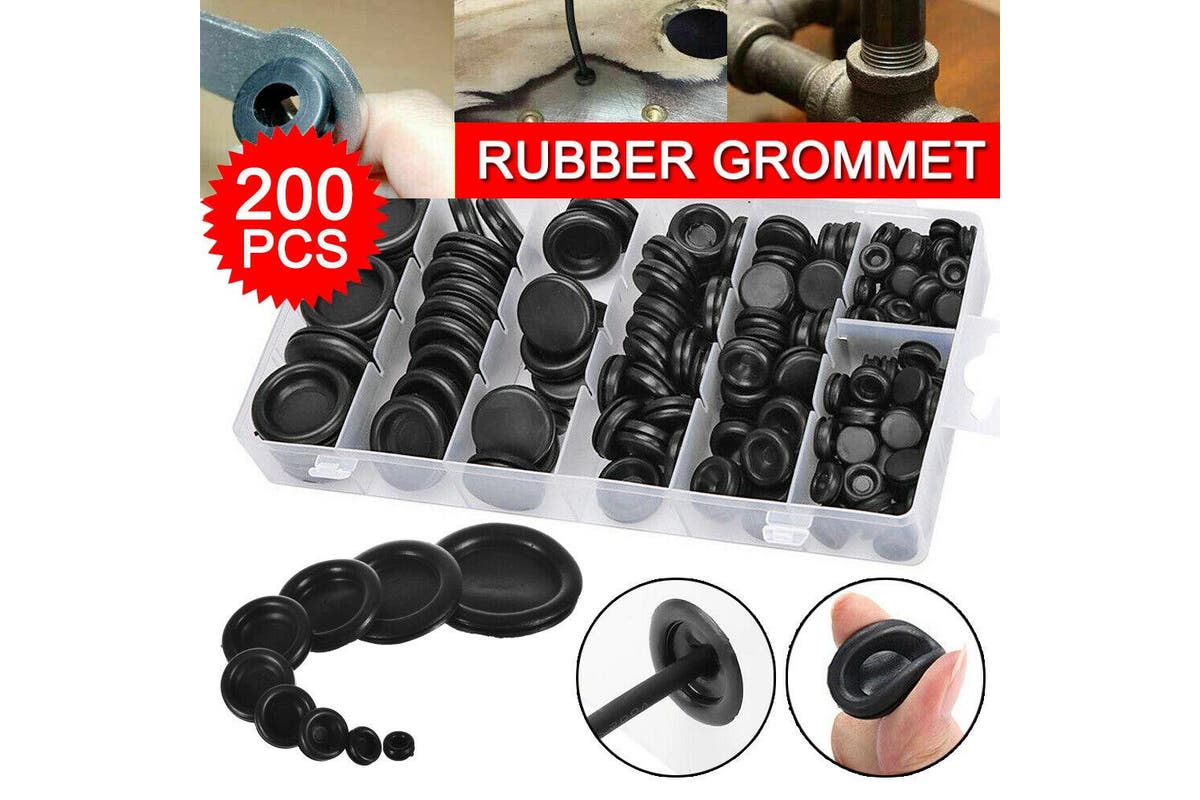 200 Pcs Auto Rubber Grommet Assortment Set Fastener Kit Blanking 7 Popular Sizes