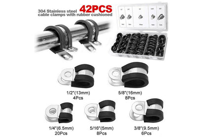 42X EPDM Rubber Lined P Clips Cable Hose Pipe Clamps Holder Air Clip Clamp