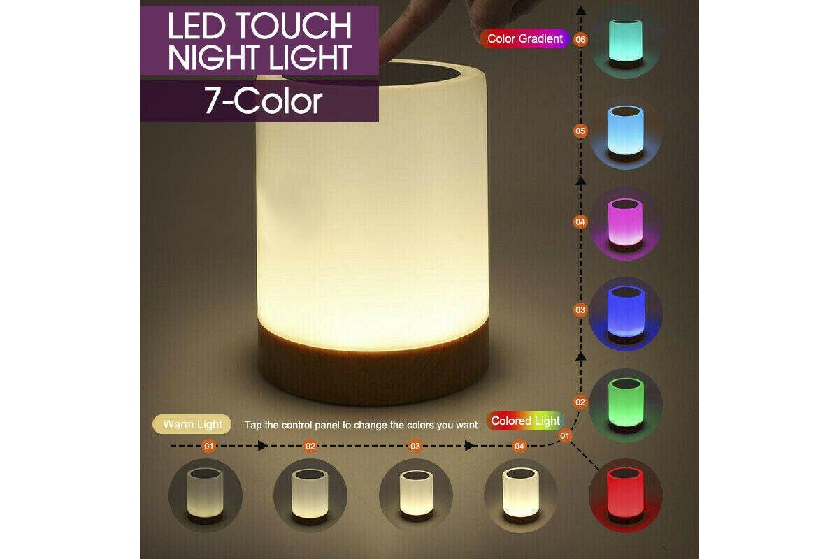 7 Color RGB Touch Night Light LED Lamp Mood Dimmable Bedside USB Rechargeable