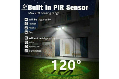 3 Head Solar Motion Sensor Light Outdoor Garden Wall Security Flood Lamp 100LEDs