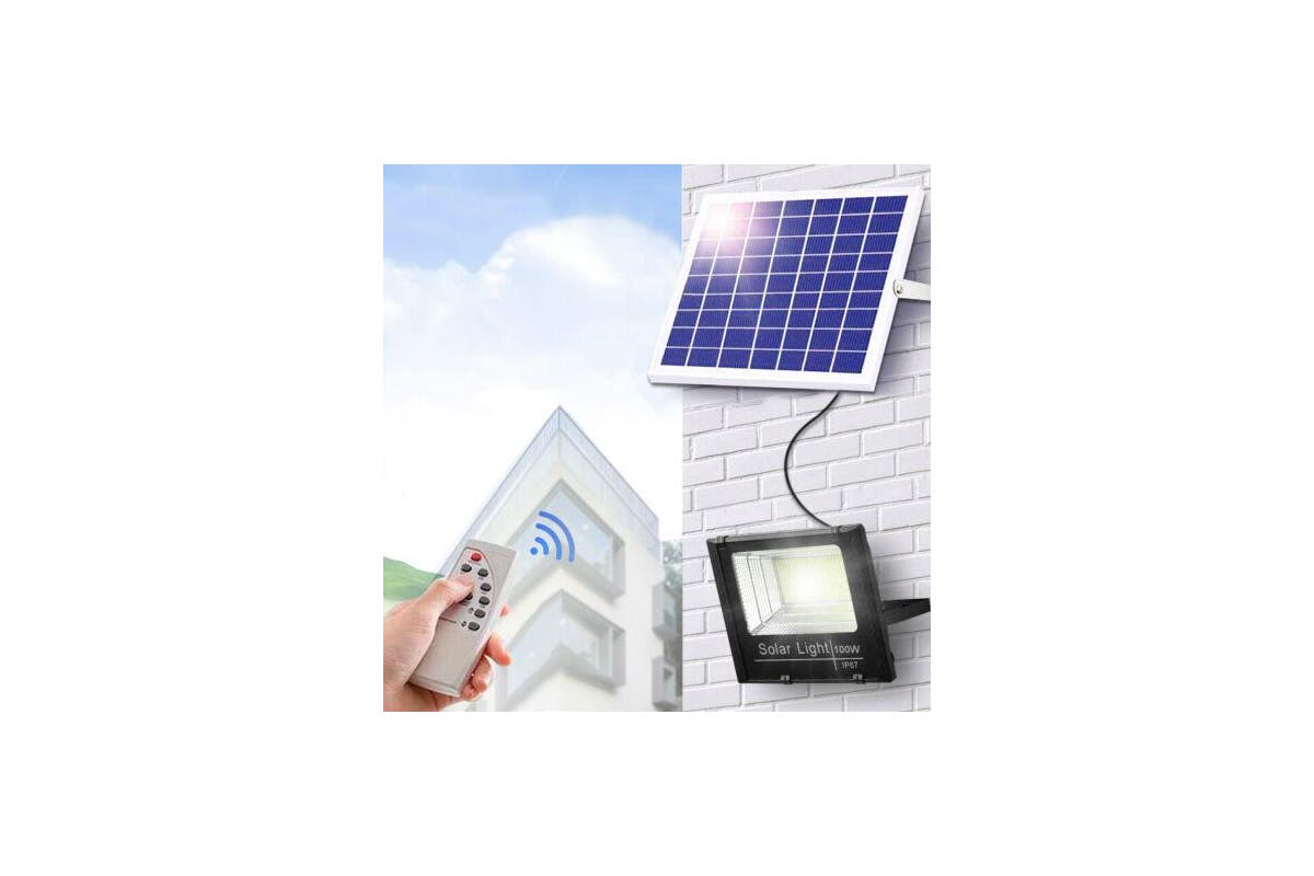 100W LED Solar Light Street Flood Sensor Remote Outdoor Garden Security Lamp