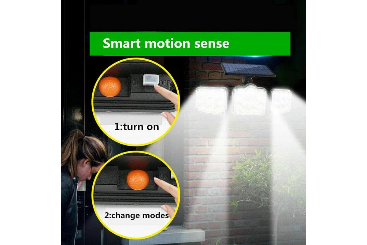 3 Head Solar Motion Sensor Light Outdoor Garden Wall Security Flood Lamp 138 LED (Separate Type)