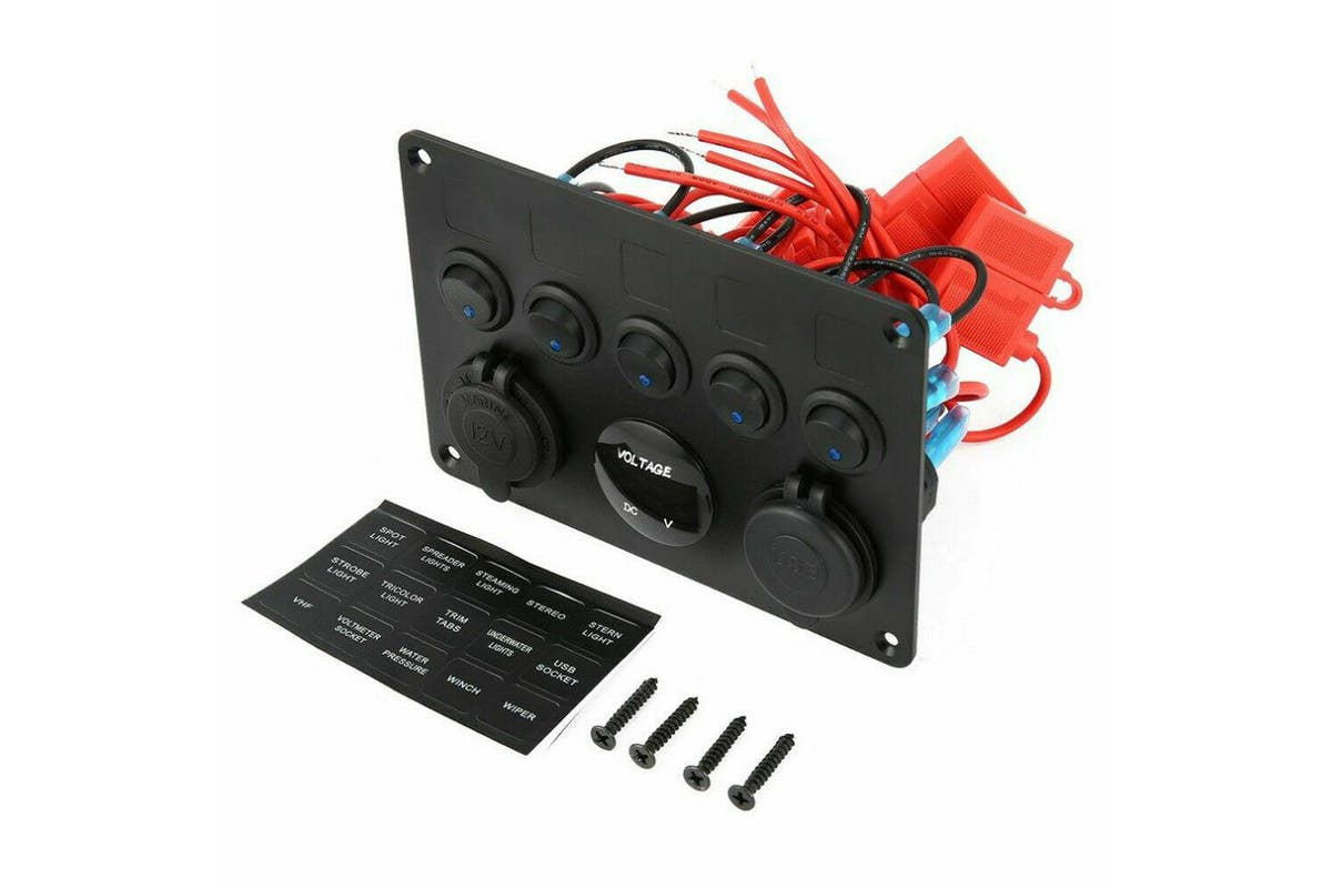 5 Gang 12V Switch Panel ON-OFF Toggle 2 USB for Car Boat Marine RV Truck Camper