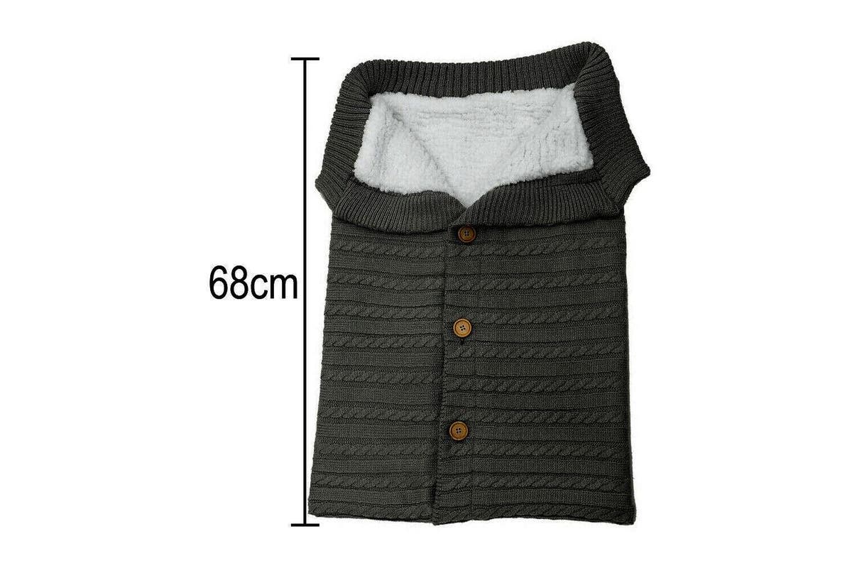 Baby Hooded Swaddle Knit Wrap Blanket Warm Pram Pushchair Stroller Sleeping Bag, Dark Grey