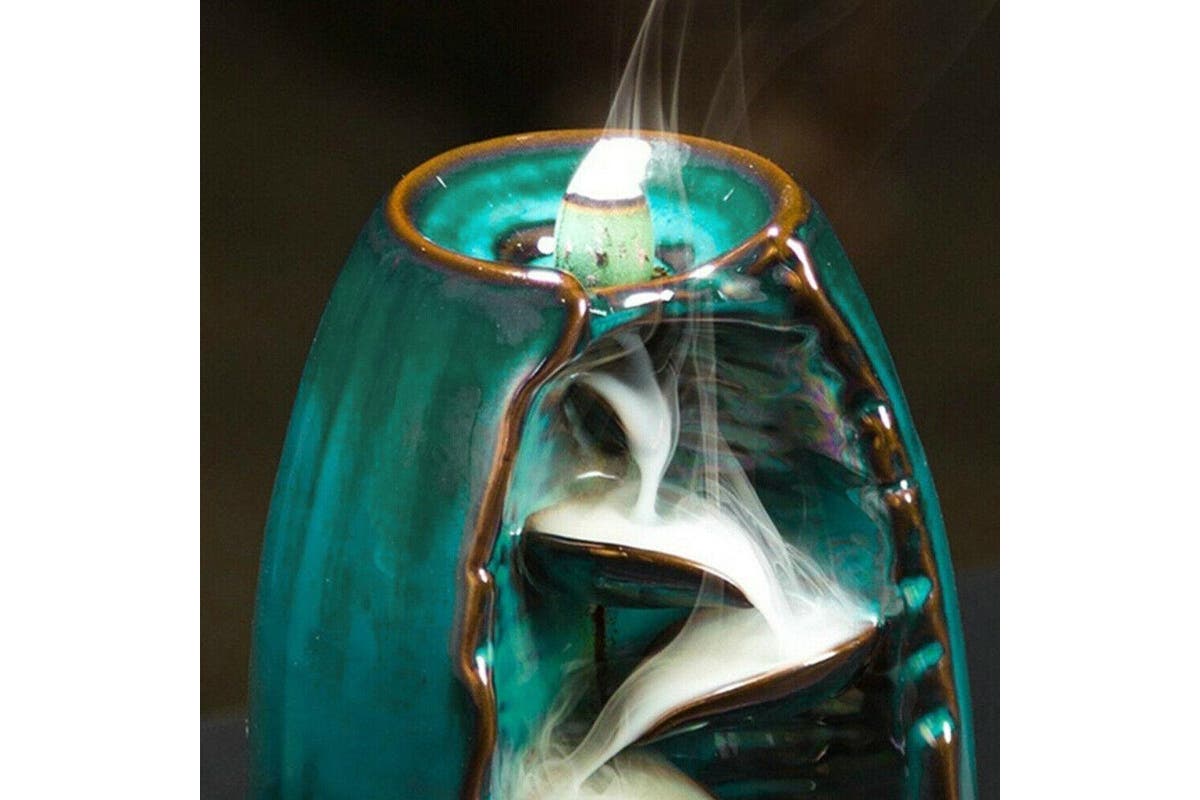 Backflow Ceramic Mountain Waterfall Smoke Incense Burner Cones Holder 60 Cone