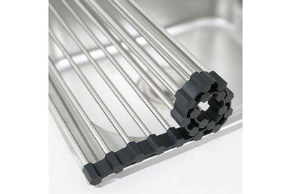 Dish Rack Drying Drainer Over Sink Stainless Steel Rack Roll Up Foldable Kitchen, 47x28cm