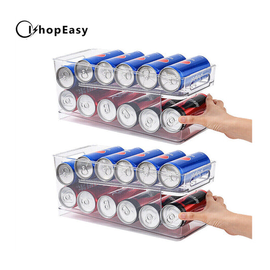 Ishopeasy 2pcs 2Tiers Stackable Beverage Holder Can Organizer Rack For Refrigerator Kitchen