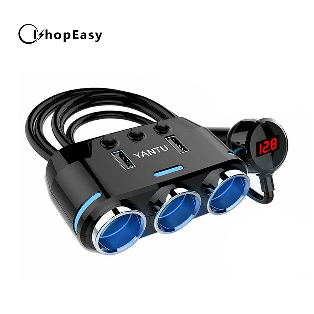 1x 3 Way 12V Multi Socket Car Lighter Splitter Dual USB Charger Adapter