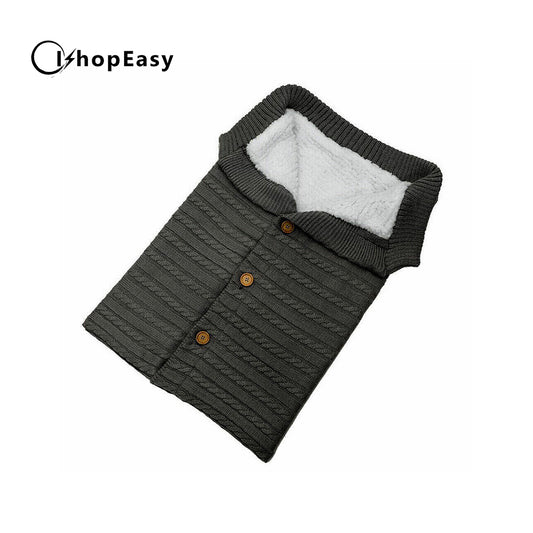 Baby Hooded Swaddle Knit Wrap Blanket Warm Pram Pushchair Stroller Sleeping Bag, Dark Grey