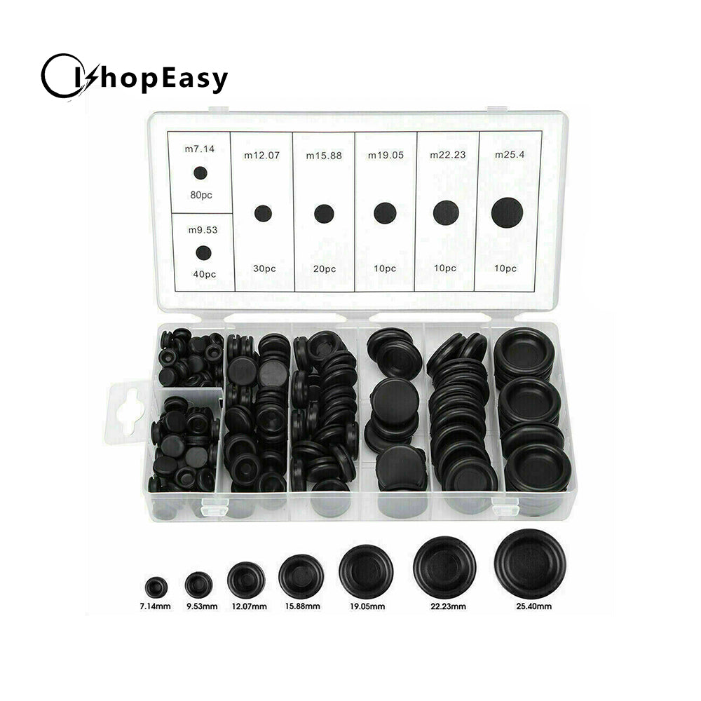 200 Pcs Auto Rubber Grommet Assortment Set Fastener Kit Blanking 7 Popular Sizes