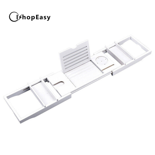 Ishopeasy Expandable Bathtub Caddy Tray Bamboo Bath Table Over Tub with Wine & Book Holder