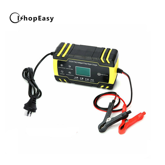 Car Battery Charger 12V/24V LCD Smart Battery Repair Boat Caravan Truck RED