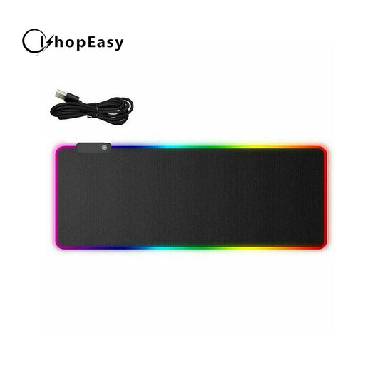 RGB LED Gaming Mouse Pad Desk Mat Extend Anti-slip Rubber Speed Mousepad Size 80cm x 30cm Black with 7 Colour LED