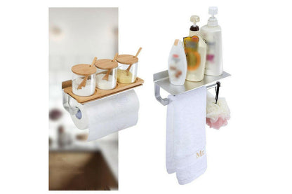 Kitchen Roll Paper Holder Wall Mount Toilet Tissue Hanger Towel Storage Rack