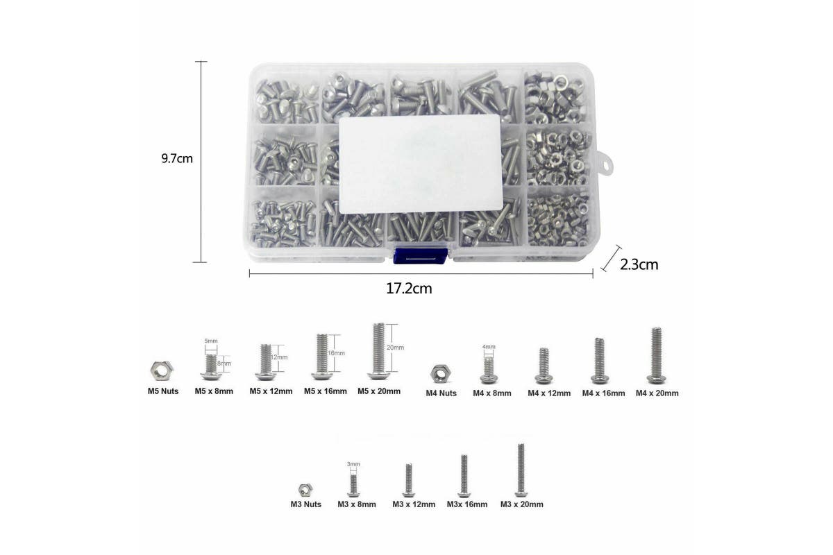 M3 M4 M5 304 500pc Stainless Steel Hex Socket Button Head Bolts Screws Nuts Kit