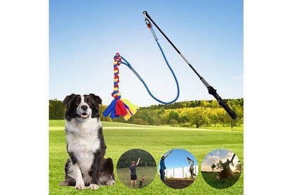 Outdoor Play Fun Interactive Dog Flirt Pole Extendable Teaser Wand Tug Toy Rope