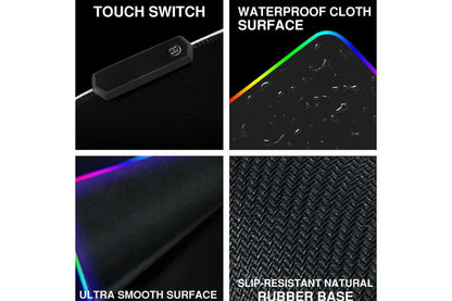 RGB LED Gaming Mouse Pad Desk Mat Extend Anti-slip Rubber Speed Mousepad Size 80cm x 30cm Black with 7 Colour LED