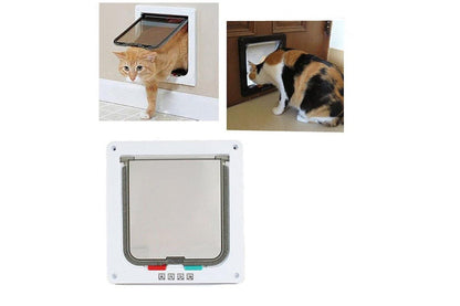 4-Way Lockable Locking Pet Cat Dog Brushy Flap Door Screen White Large L Size