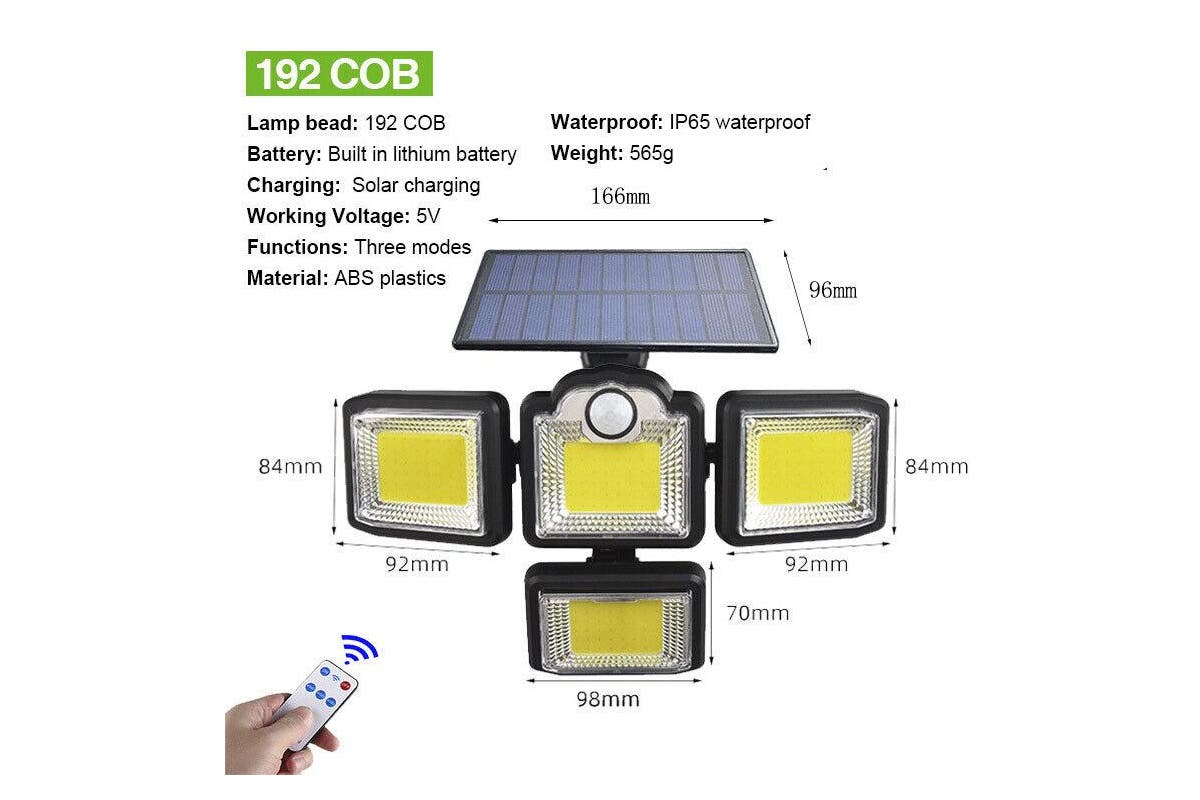 4 Head 192 LED Solar Lights Street Motion Sensor Light Garden Wall Security Lamp, Integrated Type