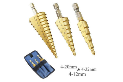 3PCS Large HSS Steel Step Cone Drill Titanium Bit Set