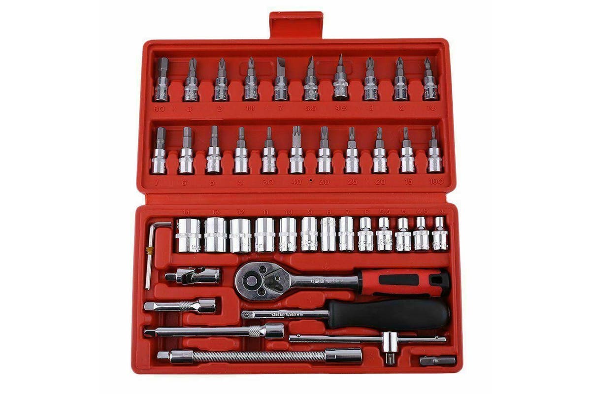 46pcs Socket Wrench Set CRV 1/4 Inch Drive Metric Flexiable Extension Bar Truck Case