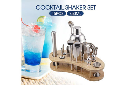 Cocktail Shaker Set Maker Mixer Martini Spirits Bar Strainer Bartender Stand Kit 15PCS