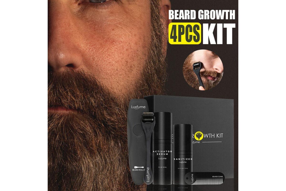 Beard Growth Kit Facial Activator Styling Serum Oil Set With Roller Comb 4PCS per Set