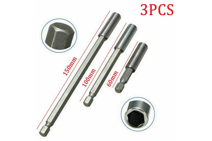 3-Piece Hex Shank Magnetic Screwdriver Extension Socket Drill Bit Holder 6.35MM