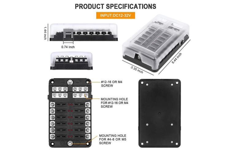 12 Way Blade Fuse Auto Block Box Holder Indicator 12V ATC ATO Circuit Car Boat