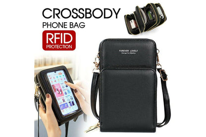 Women Crossbody phone Purse Touch Screen Bag RFID Blocking Wallet Shoulder Strap, Black