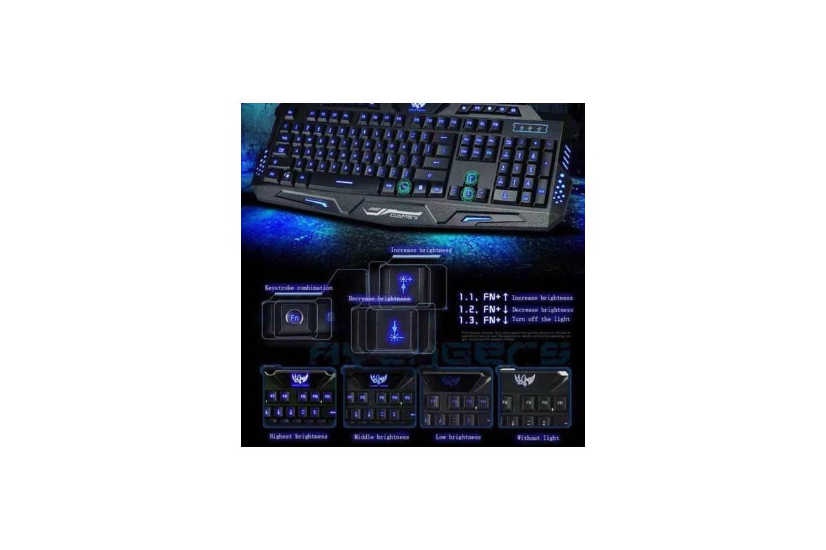 3 Colors Switchable LED Backlit Illuminated Wired Gaming Keyboard