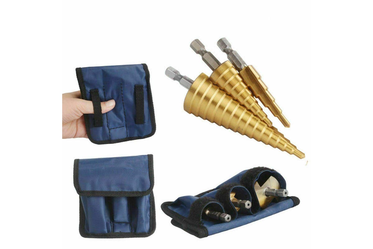 3PCS Large HSS Steel Step Cone Drill Titanium Bit Set