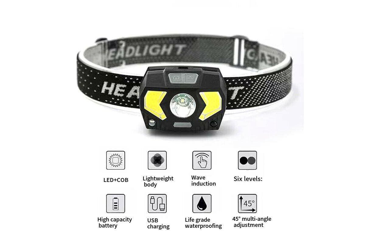 6 Modes Head Torch LED Headlight COB Camping Headlamp USB Rechargeable Flashlight Lamp